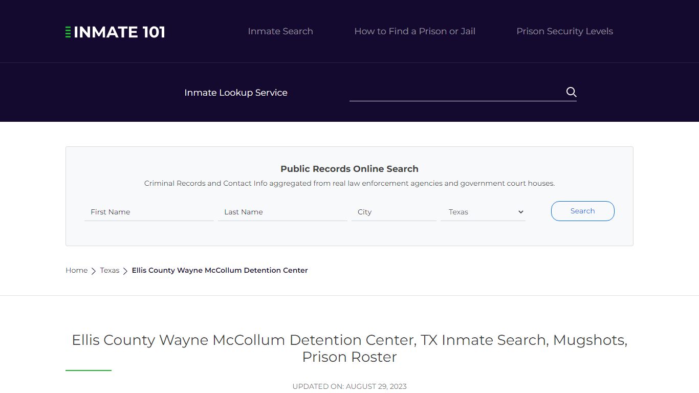 Ellis County Wayne McCollum Detention Center, TX Inmate Search ...